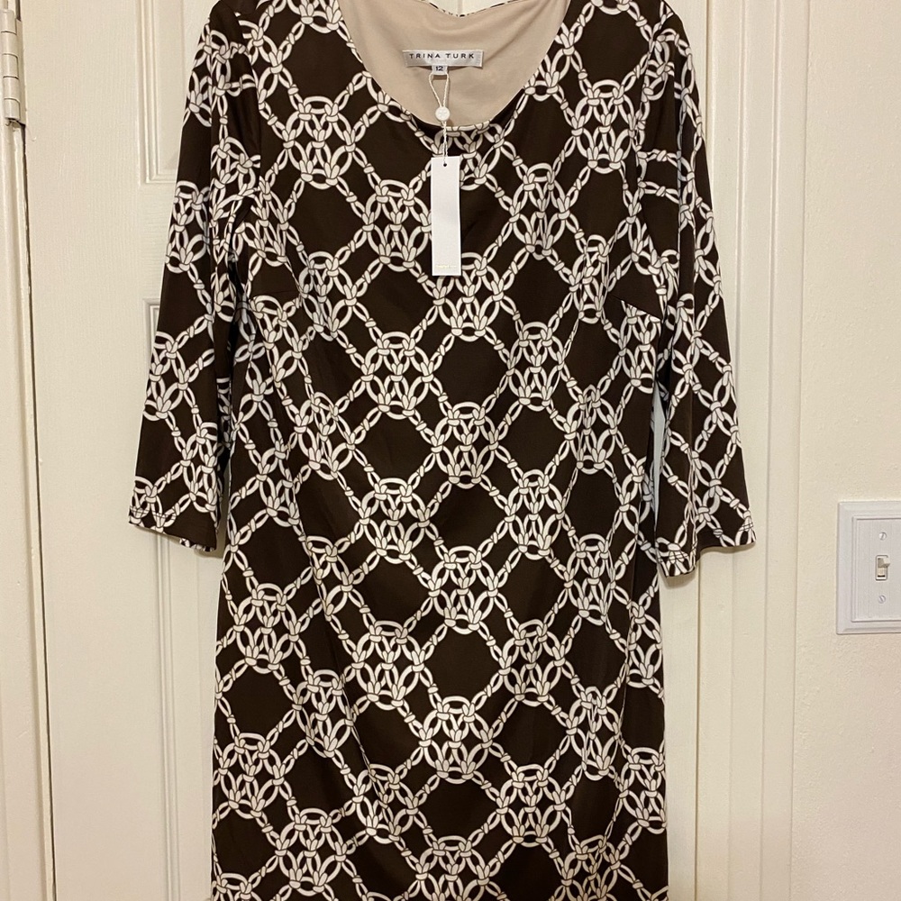 Trina Turk 3/4 Sleeve Chainlink shift Dress size 12, New!